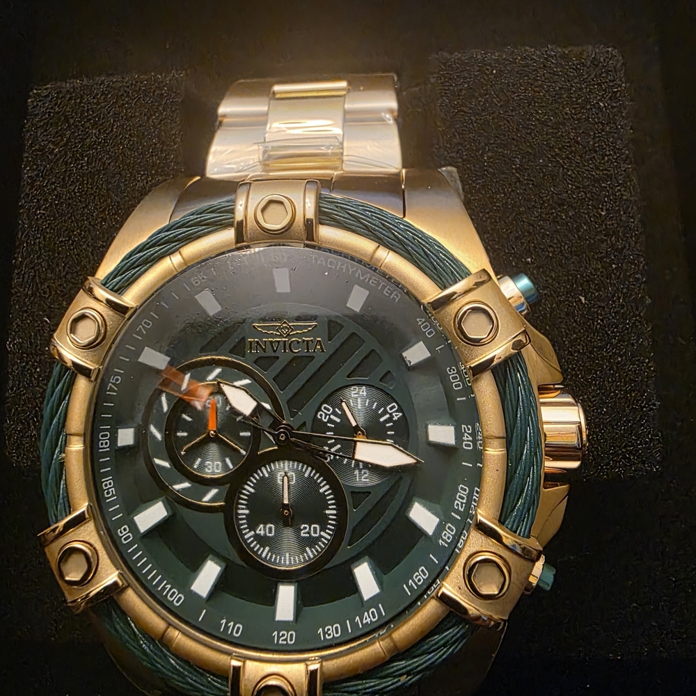 Invicta Gold and Black Watch with Blue Accents